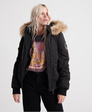 Superdry Microfibre Bomber Női Kabát Fekete | QMJHP1965